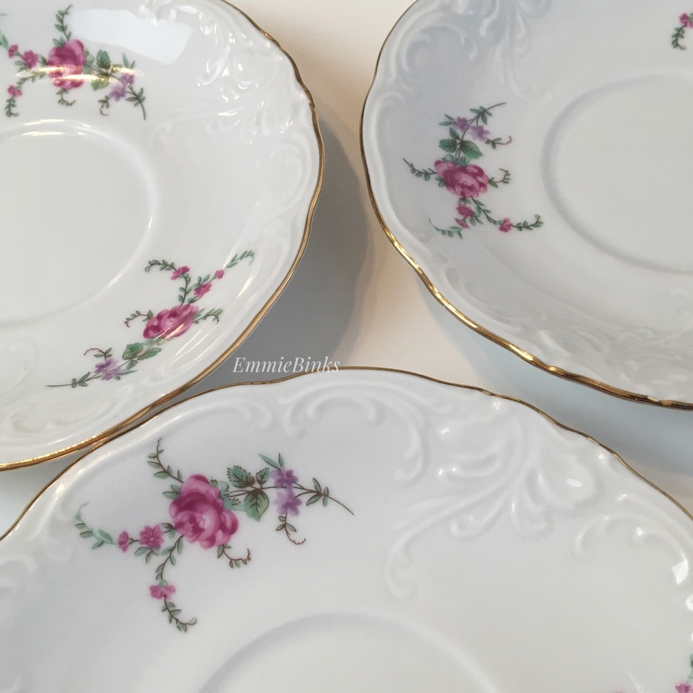 Vintage 1940’s Wawel Fine Porcelain China Poland Rose Garden Gold Trim Cup Set - Picture 15 of 16